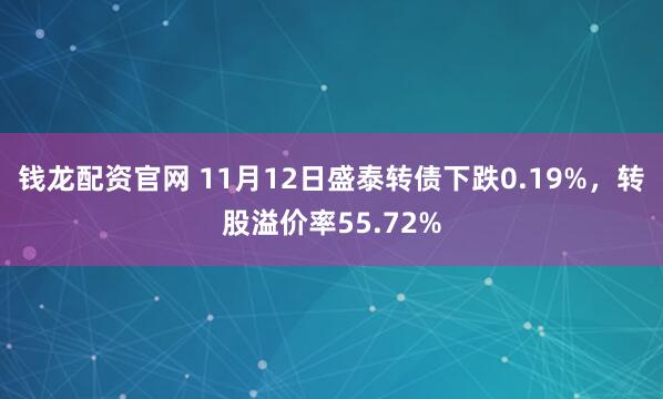 钱龙配资官网 11月12日盛泰转债下跌0.19%，转股溢价率55.72%