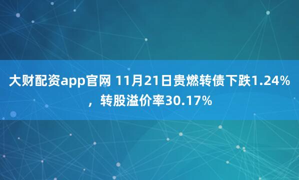 大财配资app官网 11月21日贵燃转债下跌1.24%，转股溢价率30.17%