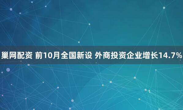 巢网配资 前10月全国新设 外商投资企业增长14.7%